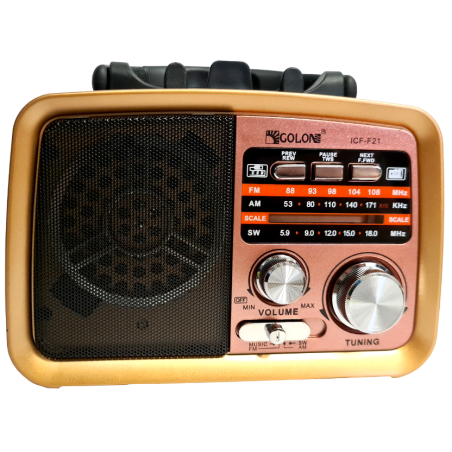 Radio Vintage PRL FM akumulatorowe z Bluetooth USB ICF-F21 dół lico miedź