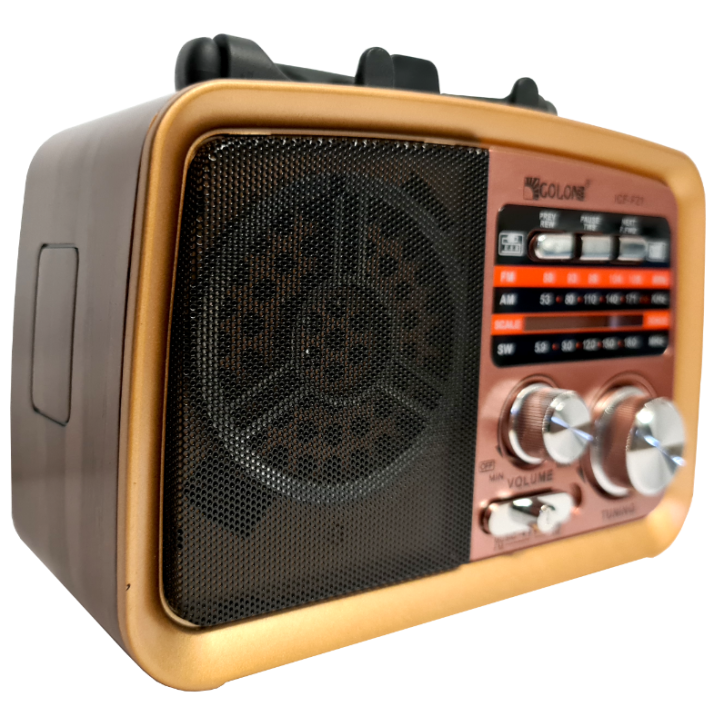 Radio Vintage PRL FM akumulatorowe z Bluetooth USB ICF-F21 dół lico miedź
