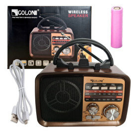 Radio Vintage PRL FM akumulatorowe z Bluetooth USB ICF-F21 złote lico dół