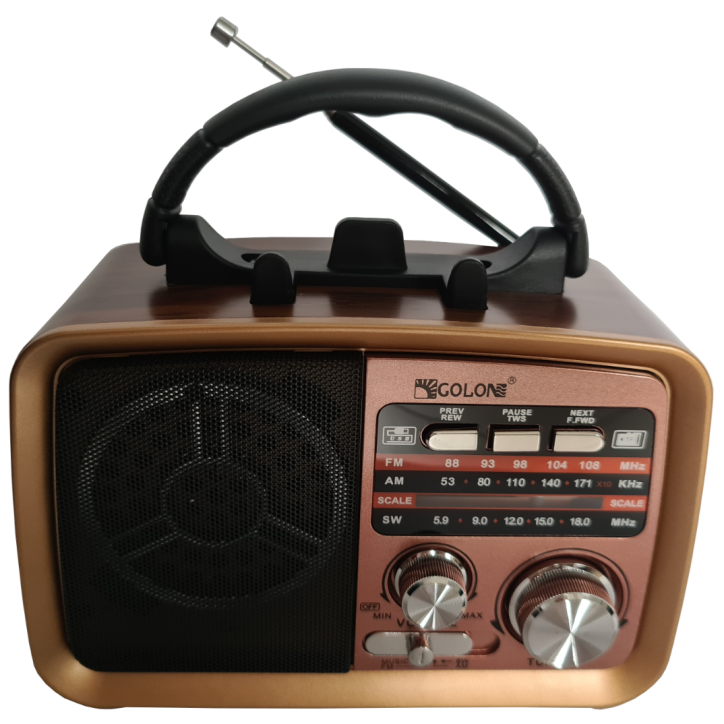Radio Vintage PRL FM akumulatorowe z Bluetooth USB ICF-F21 dół lico miedź