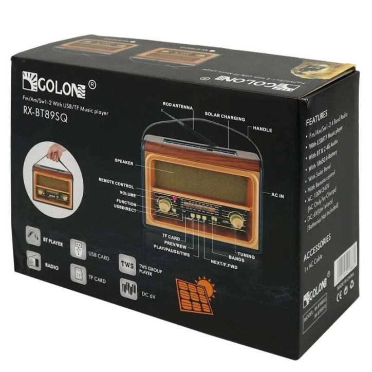 Radio Vintage FM akumulatorowe z Bluetooth USB Solar