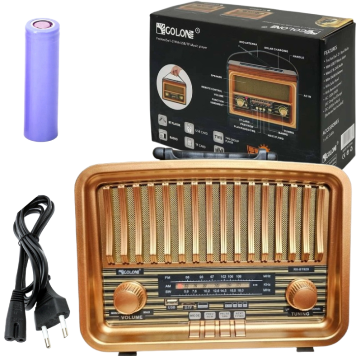 Radio Vintage FM akumulatorowe z Bluetooth USB Złoty kol.3