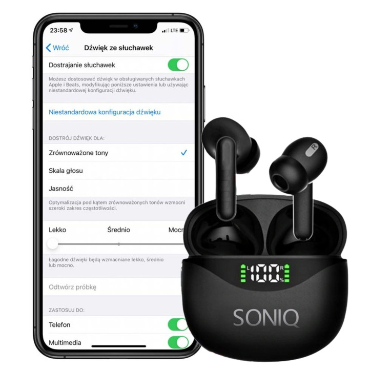 Słuchawki Bezprzewodowe Bluetooth 5.3 SONIQ WGM-16 PRO dwa mikrofony Słuchawki Bezprzewodowe Bluetooth 5.3 SONIQ WGM-16 PRO dwa mikrofony