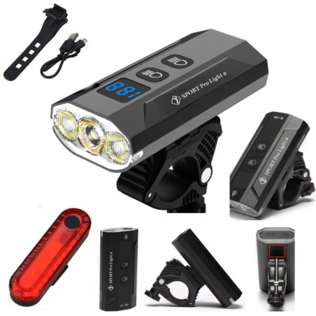 Lampka ROWEROWA Światło LED M1-1200 przód 5200mAh + lampka tył