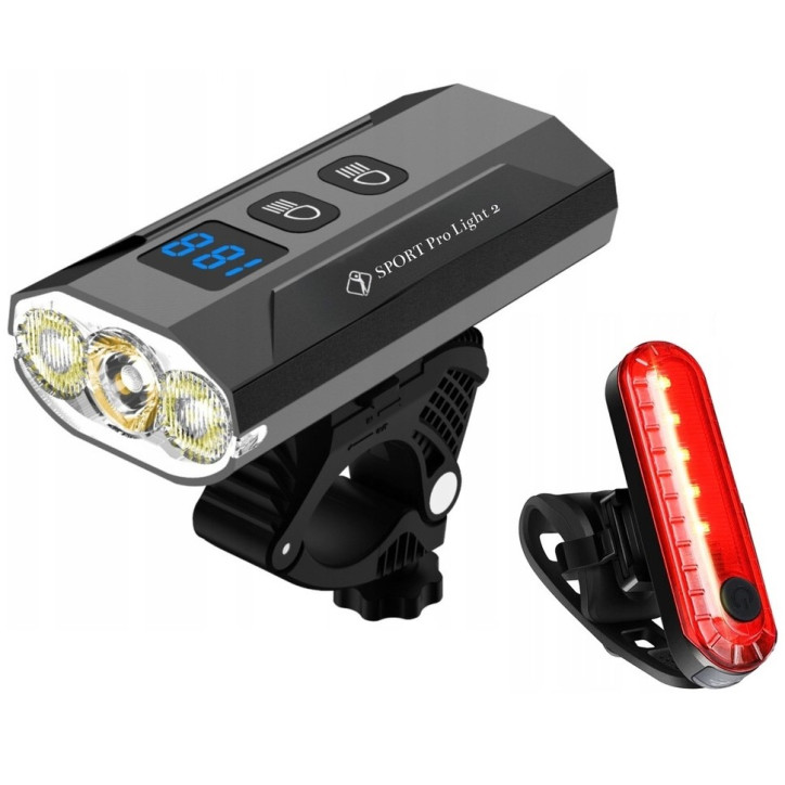 Lampka ROWEROWA Światło LED M1-1200 przód 5200mAh + lampka tył Lampka ROWEROWA Światło LED M1-1200 przód 5200mAh + lampka tył