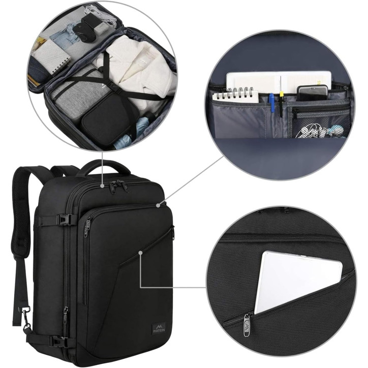 MATEIN Plecak miejski szkolny biznesowy podróżny pojemny USB czarny 115900BLK MATEIN Plecak miejski szkolny biznesowy podróżny pojemny USB czarny 115900BLK