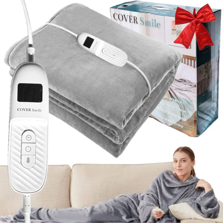 Koc elektryczny CoverSmile OB09201 180x160 cm / Koc Elektryczny Duży Miękki 180x160cm Mata Grzewcza 160w Pilot Timer