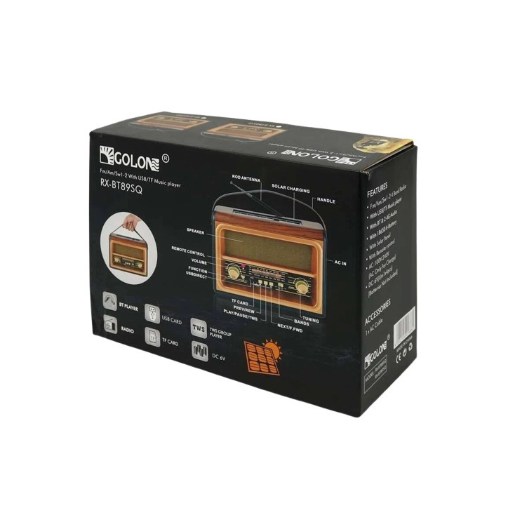 Radio Vintage FM akumulatorowe z Bluetooth USB Solar