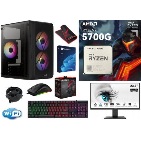 GOTOWY zestaw z monitorem AMD Ryzen7 5700G, 32GB RAM, 1TB SSD NVME, Windows 11 Pro, karta Wifi, RGB!