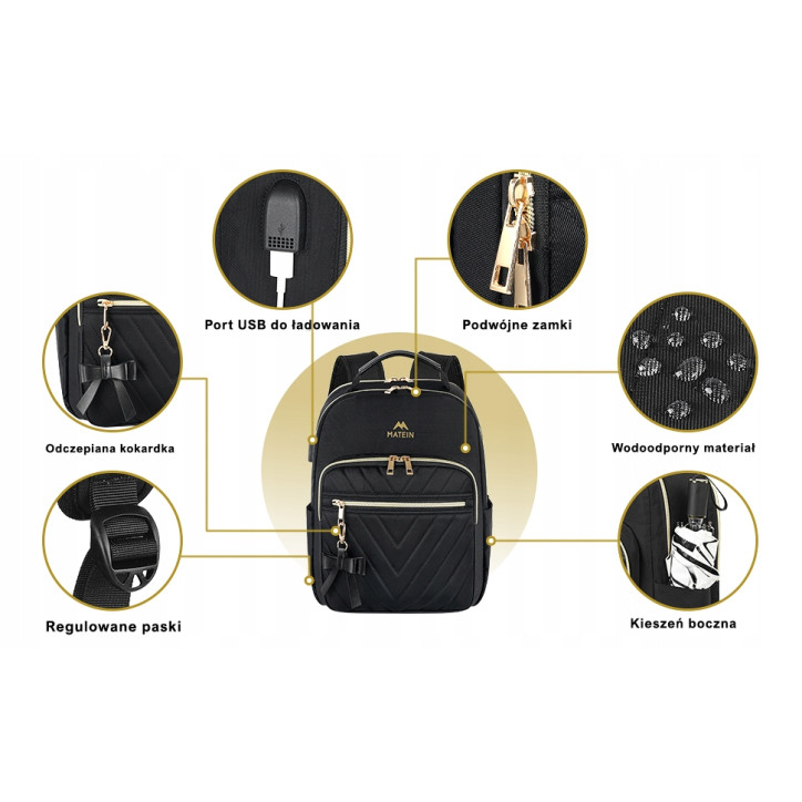 Plecak damski młodzieżowy Matein 20L czarny wodoodporny SZKOLNY STUDENCKI / Matein Plecak Szkolny młodzieżowy-damski P1342-BK Plecak damski młodzieżowy Matein 20L czarny wodoodporny SZKOLNY STUDENCKI / Matein Plecak Szkolny młodzieżowy-damski P1342-BK