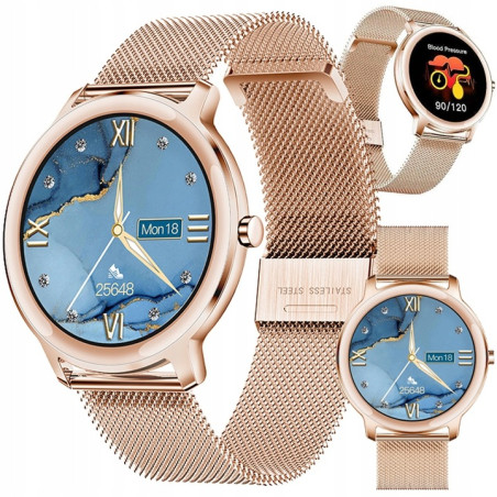 SMARTWATCH DAMSKI CIŚNIENIOMIERZ Zegarek Złoty R18