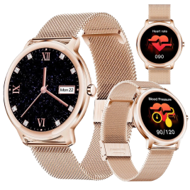 SMARTWATCH DAMSKI CIŚNIENIOMIERZ Zegarek Złoty R18