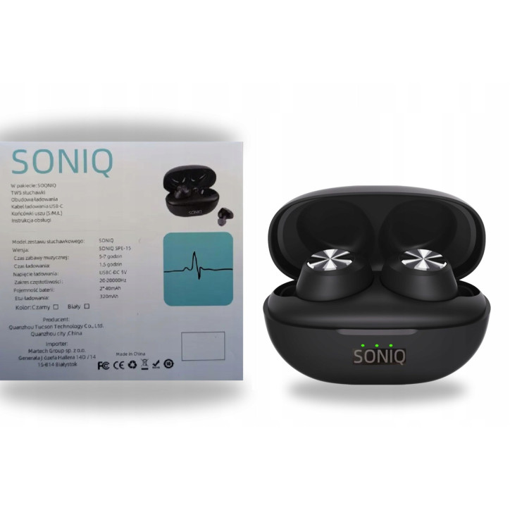 SŁUCHAWKI BEZPRZEWODOWE SONIQ SPE-15 bluetooth 5.3 WODOODPORNE 2 mikrofony SŁUCHAWKI BEZPRZEWODOWE SONIQ SPE-15 bluetooth 5.3 WODOODPORNE 2 mikrofony