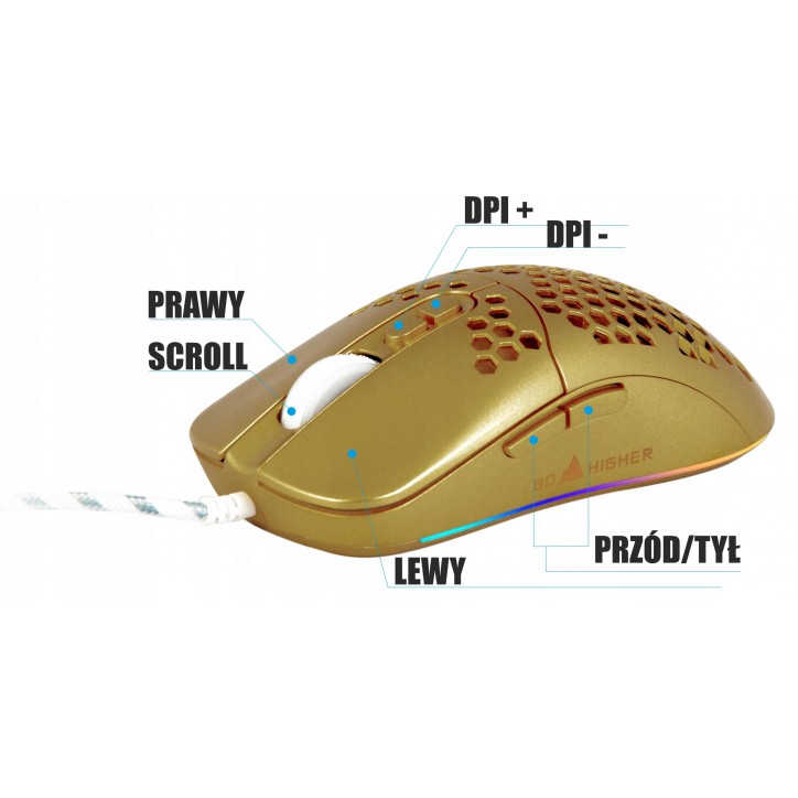 Mysz Gamingowa Go Higher J900 Gold lekka Mysz Gamingowa Go Higher J900 Gold lekka