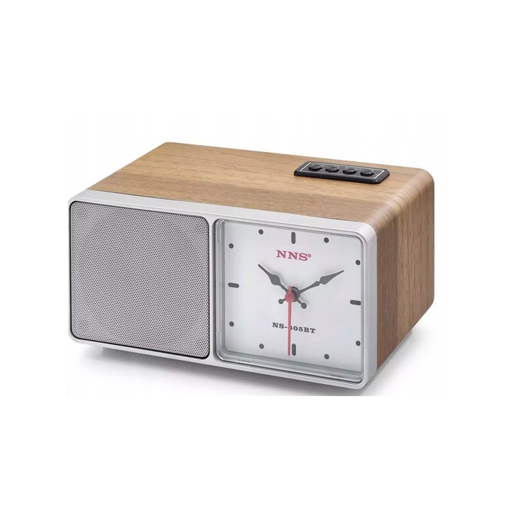 Radio drewno z zegarem kuchenne FM akumulatorowe z Bluetooth USB do Salonu