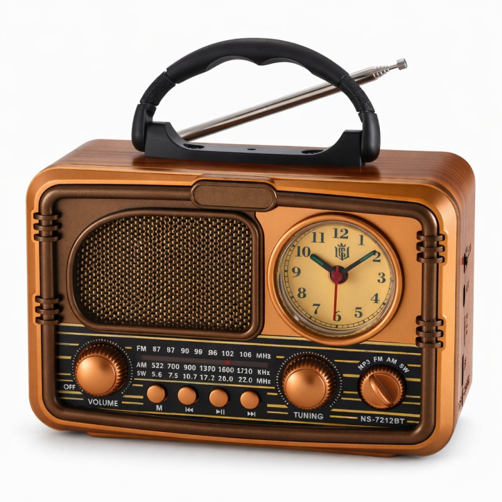 Radio z zegarem kuchenne przenośne FM akumulatorowe z Bluetooth USB