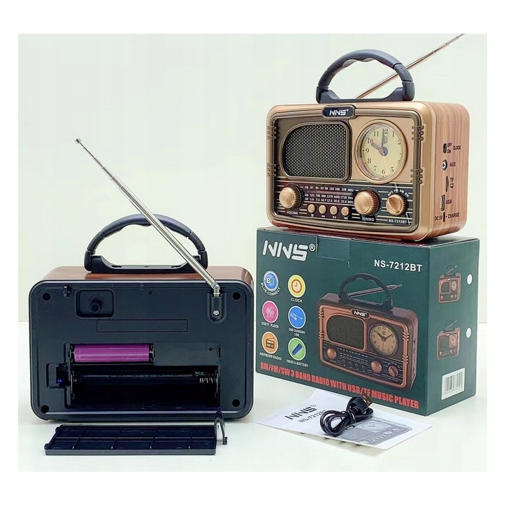 Radio z zegarem kuchenne przenośne FM akumulatorowe z Bluetooth USB