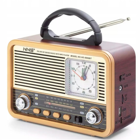 Radio z zegarem kuchenne przenośne FM akumulatorowe z Bluetooth USB