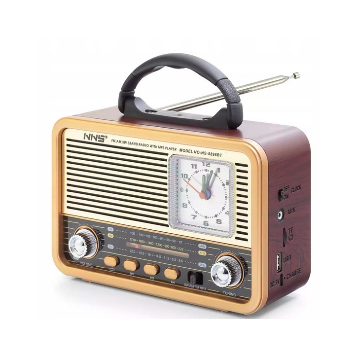 Radio z zegarem kuchenne przenośne FM akumulatorowe z Bluetooth USB