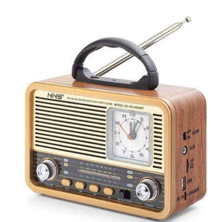 Radio z zegarem kuchenne przenośne FM akumulatorowe z Bluetooth USB