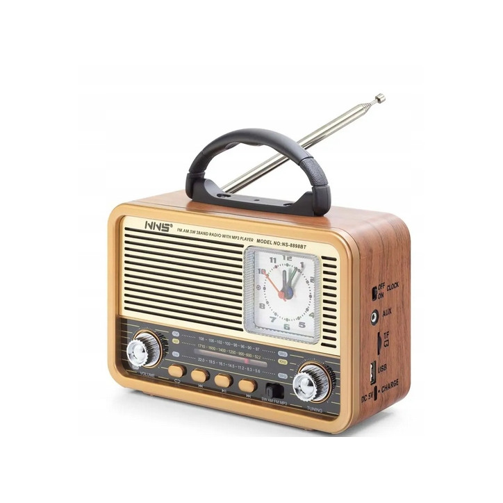 Radio z zegarem kuchenne przenośne FM akumulatorowe z Bluetooth USB