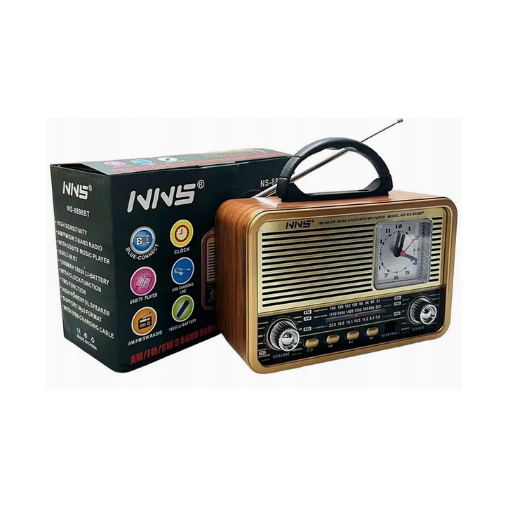 Radio z zegarem kuchenne przenośne FM akumulatorowe z Bluetooth USB