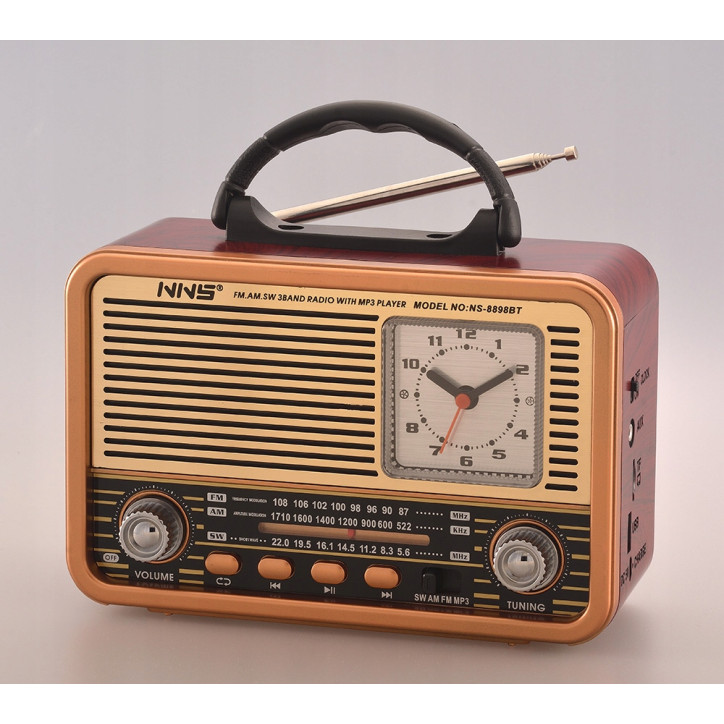 Radio z zegarem kuchenne przenośne FM akumulatorowe z Bluetooth USB