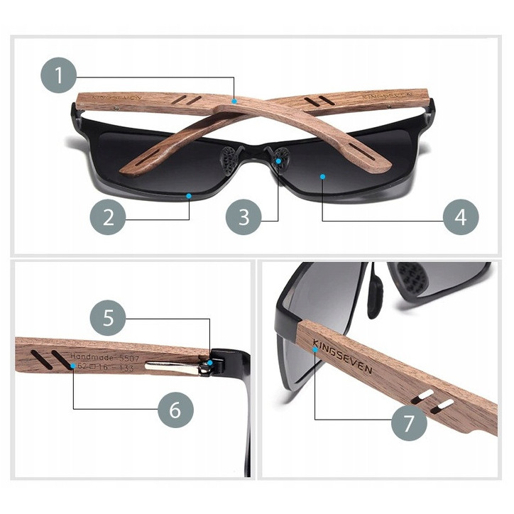 Okulary przeciwsłoneczne Kingseven W5507 czarny / drewno UV400 Okulary przeciwsłoneczne Kingseven W5507 czarny / drewno UV400