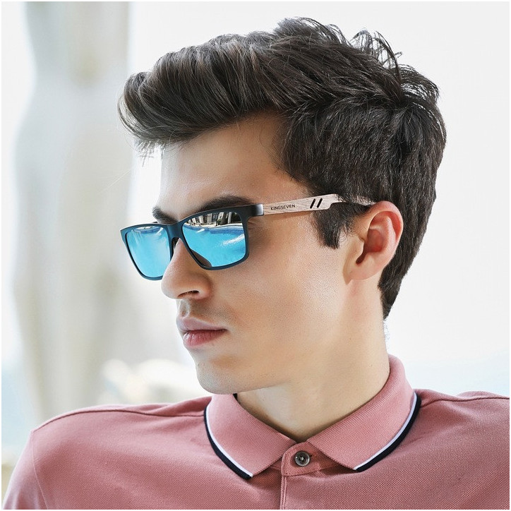 Okulary przeciwsłoneczne Kingseven W5507 czarny / drewno UV400 Okulary przeciwsłoneczne Kingseven W5507 czarny / drewno UV400