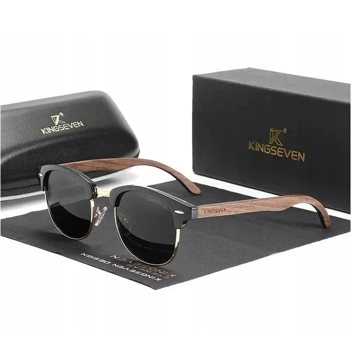 Okulary przeciwsłoneczne Kingseven N5516 czarny / złoty UV400 Okulary przeciwsłoneczne Kingseven N5516 czarny / złoty UV400