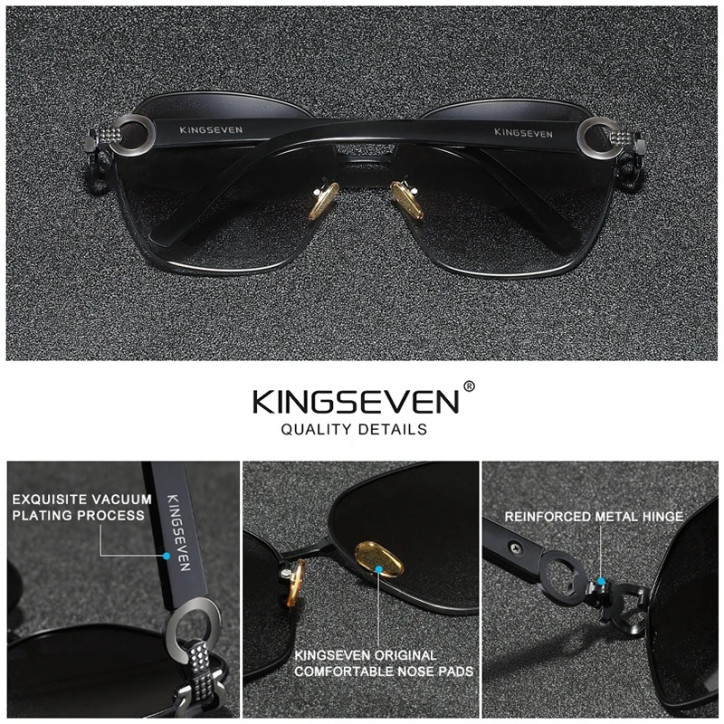 Okulary przeciwsłoneczne Kingseven N7898 czarny / srebrny UV400 Okulary przeciwsłoneczne Kingseven N7898 czarny / srebrny UV400