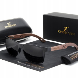 Okulary przeciwsłoneczne Kingseven W5507 czarny / drewno UV400