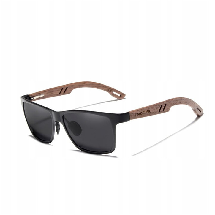 Okulary przeciwsłoneczne Kingseven W5507 czarny / drewno UV400 Okulary przeciwsłoneczne Kingseven W5507 czarny / drewno UV400
