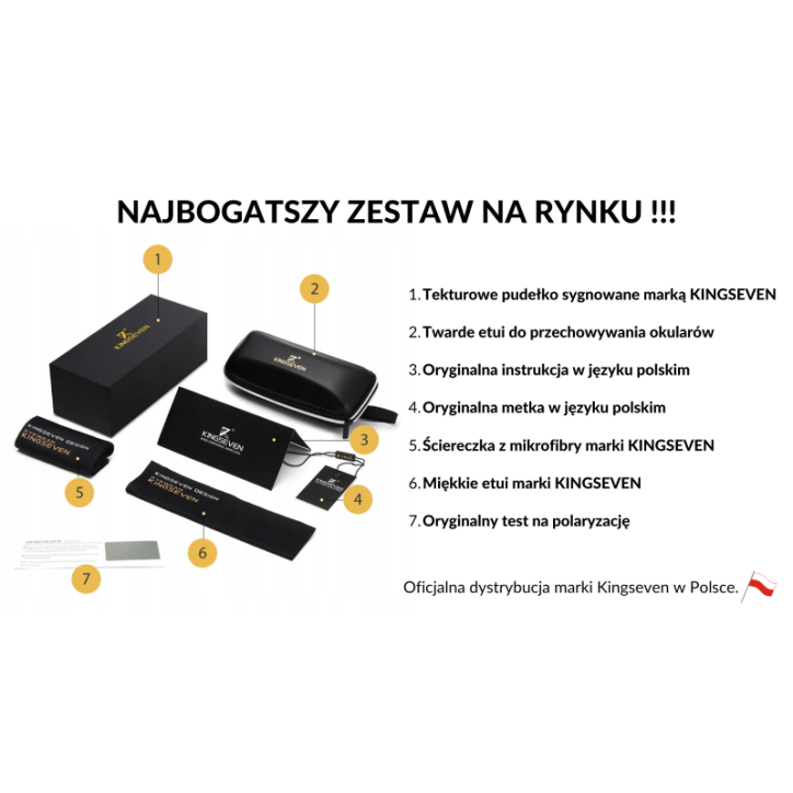 Okulary przeciwsłoneczne Kingseven W5507 czarny / drewno UV400 Okulary przeciwsłoneczne Kingseven W5507 czarny / drewno UV400