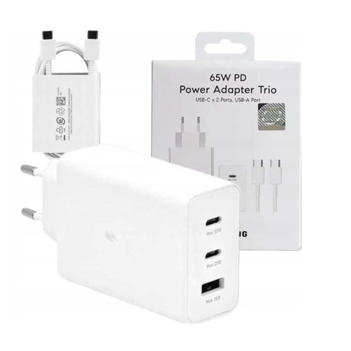 ŁADOWARKA SAMSUNG TRIO P-T6530NBEGWW USB-A 2x USB-C 65W Biała ŁADOWARKA SAMSUNG TRIO P-T6530NBEGWW USB-A 2x USB-C 65W Biała