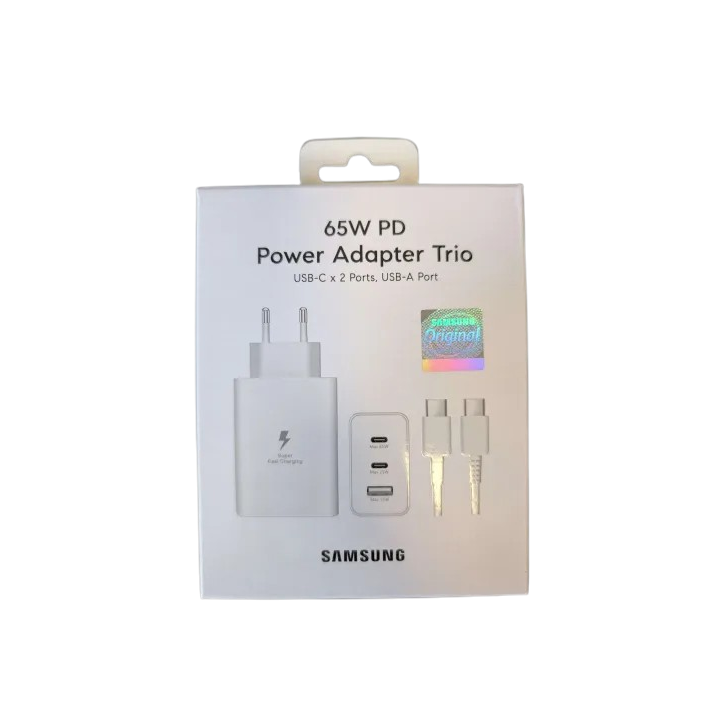 ŁADOWARKA SAMSUNG TRIO P-T6530NBEGWW USB-A 2x USB-C 65W Biała ŁADOWARKA SAMSUNG TRIO P-T6530NBEGWW USB-A 2x USB-C 65W Biała