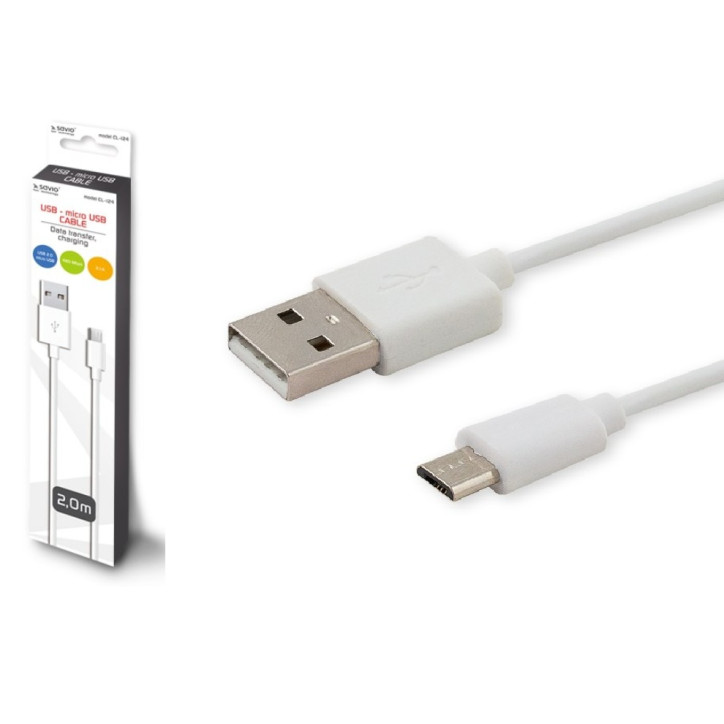 Kabel USB - microUSB typ B Savio 2 m / 2,1A / 480Mb biały