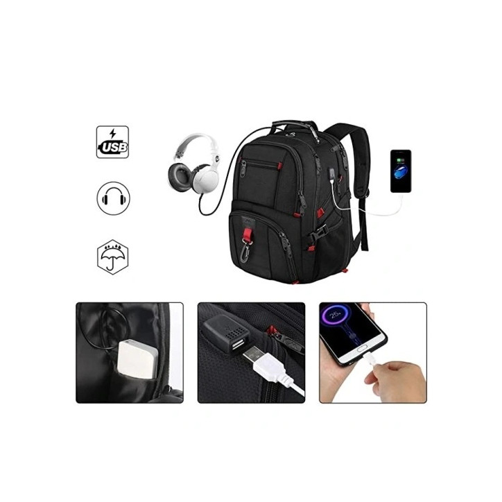 Plecak biznesowy męski PODRÓŻNY USB 50L, kolor czarny, 51x38x26cm Plecak biznesowy męski PODRÓŻNY USB 50L, kolor czarny, 51x38x26cm