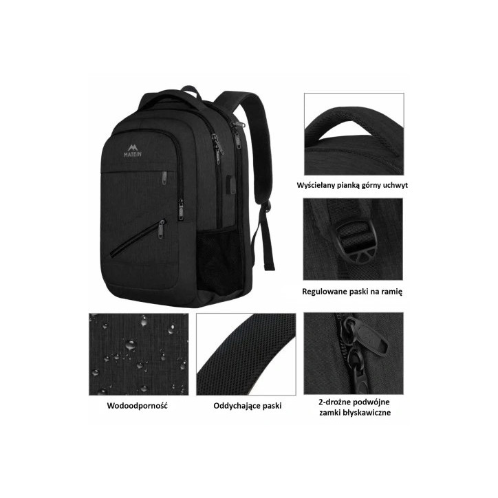 MATEIN Plecak biznesowy podróżny USB na laptopa 15,6” P103503 MATEIN Plecak biznesowy podróżny USB na laptopa 15,6” P103503