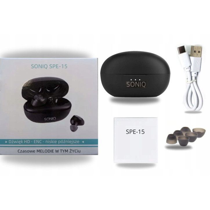 SŁUCHAWKI BEZPRZEWODOWE SONIQ SPE-15 bluetooth 5.3 WODOODPORNE 2 mikrofony