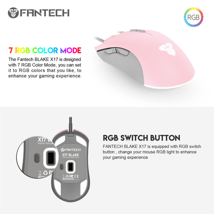 FANTECH X17 Myszka dla graczy 1000DPI RGB Esport Róż FANTECH X17 Myszka dla graczy 1000DPI RGB Esport Róż