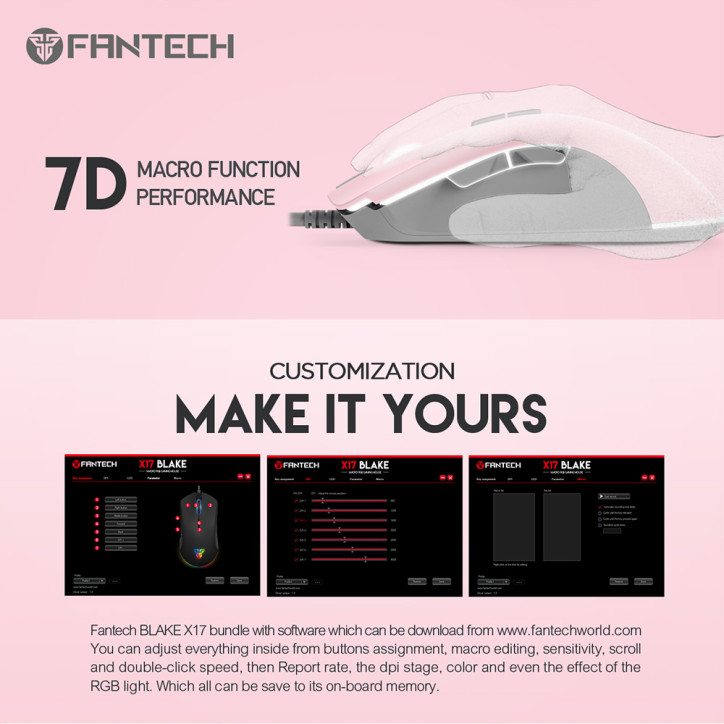 FANTECH X17 Myszka dla graczy 1000DPI RGB Esport Róż FANTECH X17 Myszka dla graczy 1000DPI RGB Esport Róż