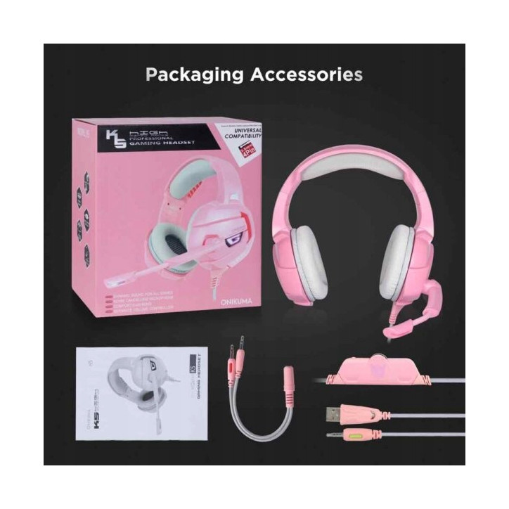 SŁUCHAWKI GAMING ONIKUMA K5 PINK MIKROFON PS4 PC