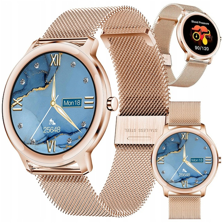 SMARTWATCH DAMSKI CIŚNIENIOMIERZ Zegarek Złoty R18