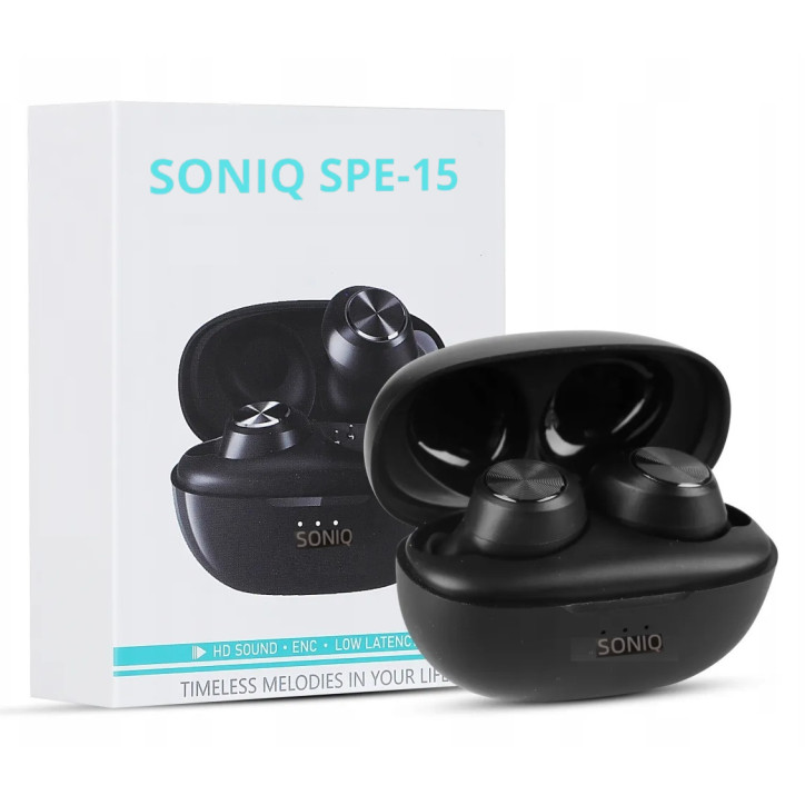 SŁUCHAWKI BEZPRZEWODOWE SONIQ SPE-15 bluetooth 5.3 WODOODPORNE 2 mikrofony SŁUCHAWKI BEZPRZEWODOWE SONIQ SPE-15 bluetooth 5.3 WODOODPORNE 2 mikrofony