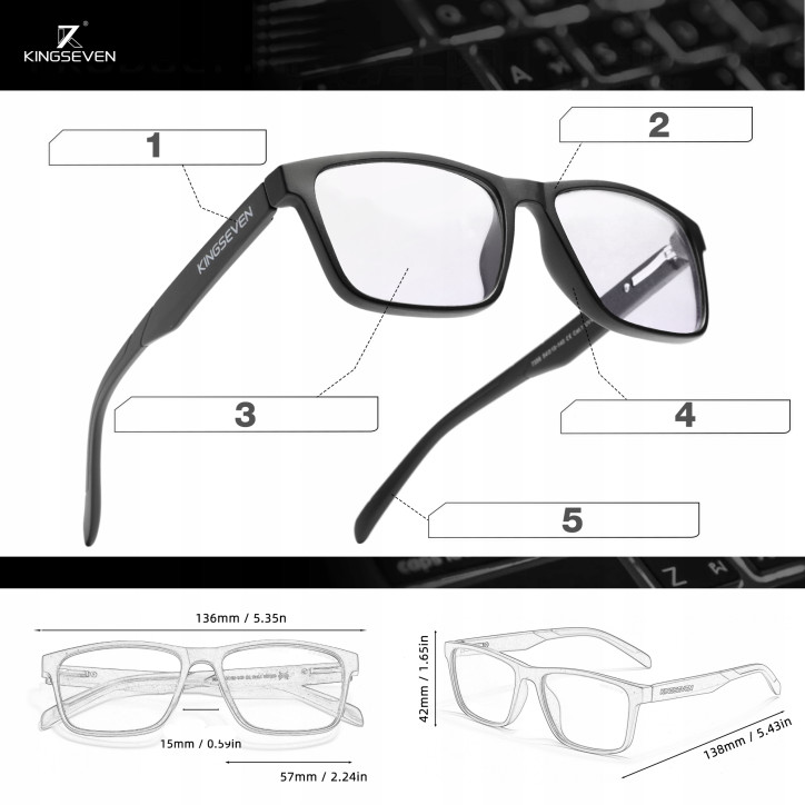 OKULARY DO KOMPUTERA BLOKUJĄCE NIEBIESKIE ŚWIATŁO KINGSEVEN ETUI ANTIBLUE