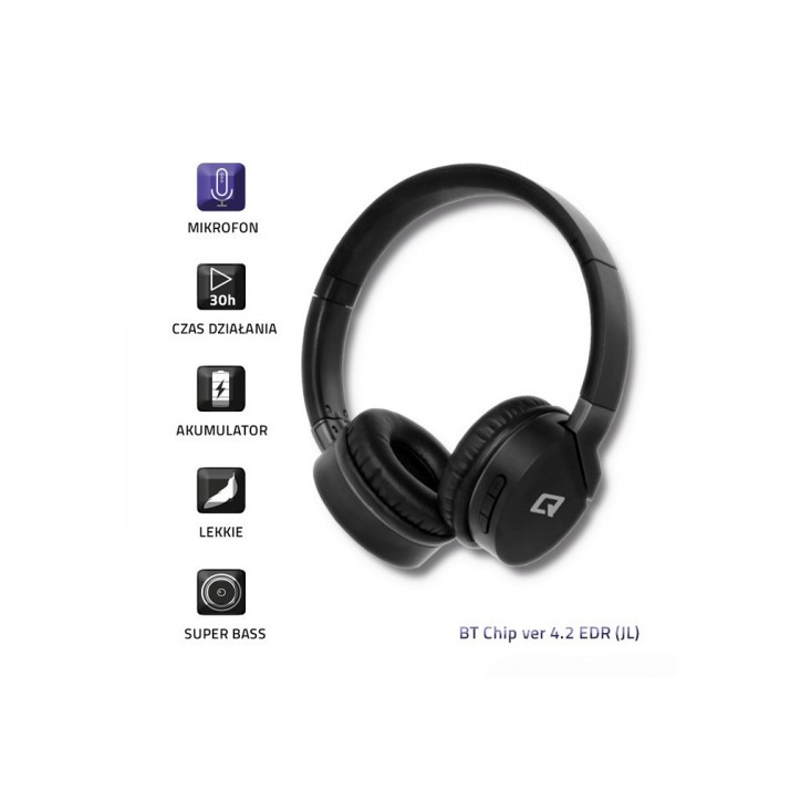 Słuchawki z mikrofonem Qoltec bezprzewodowe nauszne BT Super Bass Czarne Słuchawki z mikrofonem Qoltec bezprzewodowe nauszne BT Super Bass Czarne