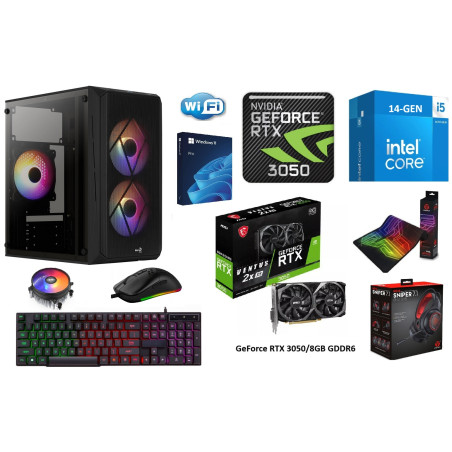 GOTOWY Zestaw komputer do gier GAMINGOWY i5-14400 MSI RTX3050/8GB 32GB 1TB SSD Windows 11 Pro WIFI RGB!