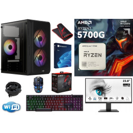 GOTOWY zestaw z  monitorem AMD Ryzen7 5700G, 32GB RAM, 1TB SSD NVME, Windows 11 Pro, karta Wifi, RGB!