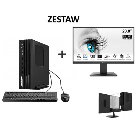 GOTOWY ZESTAW DO BIURA! Komputer MSI MINI PC DP21 Z MONITOREM  i3-13GEN 16GB 500GB SSD Windows 11  RS-232/COM VESA